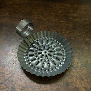 Vintage Moravian Punched Tin Candle Dish holder for votive or tealight